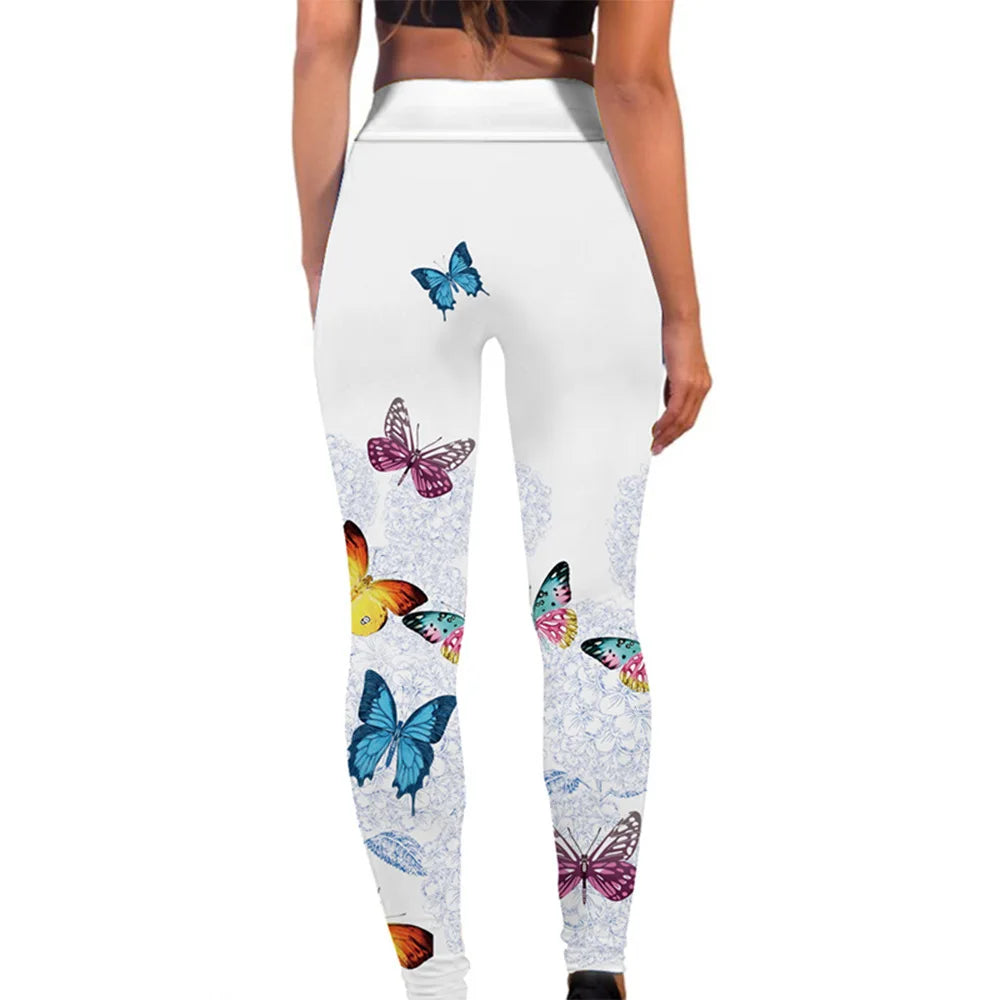 FCCEXIO High Waist Fitness Elastic Leggings 6 Colors The Butterfly 3D Print Sexy  Leggins Casual Workout Sport Pants