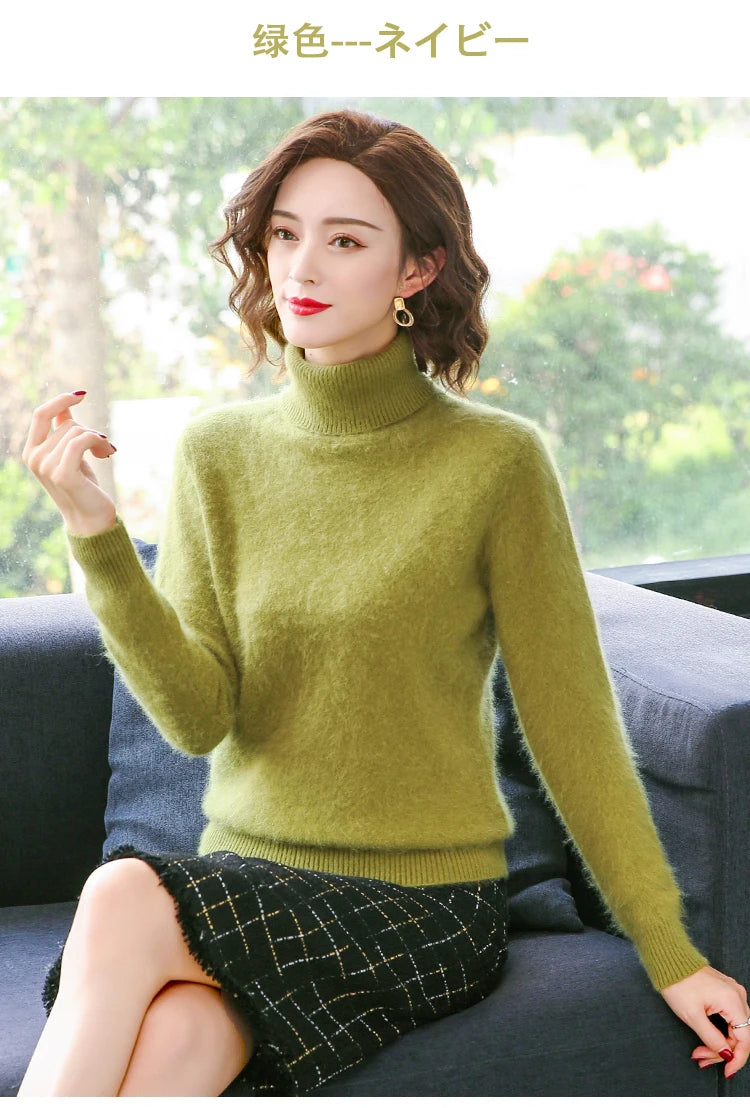 Warm High Collar Heavyweight Knit Pullover Sweater for Women