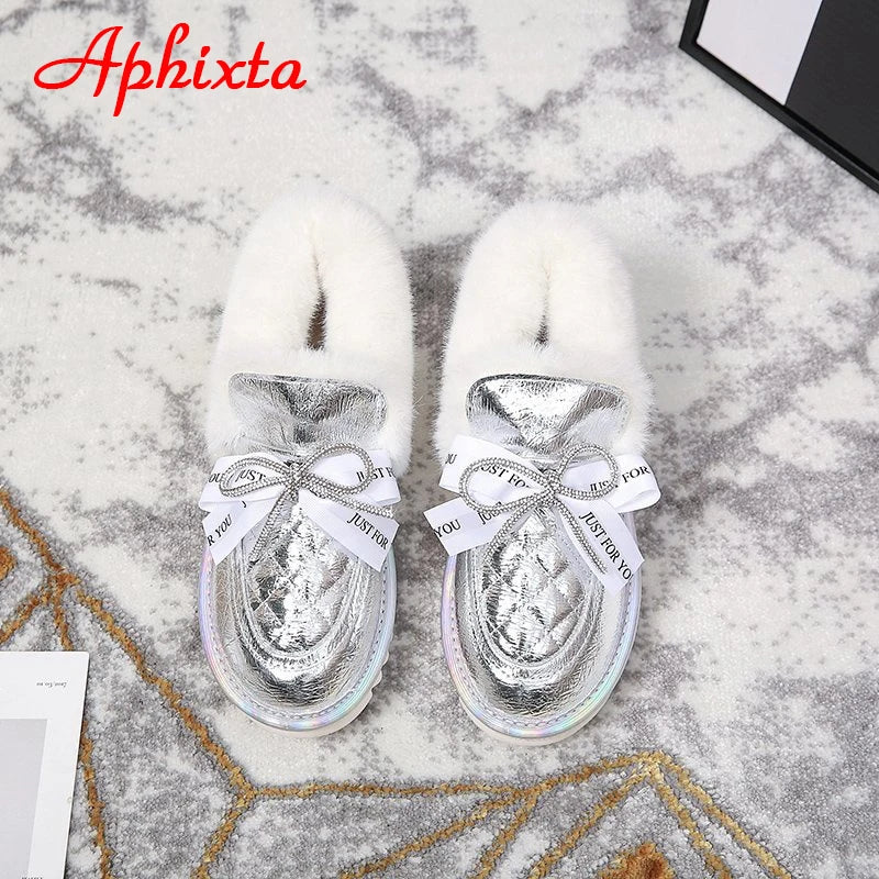 Waterproof Silver Bling Warm Plush Snow Boots for Women