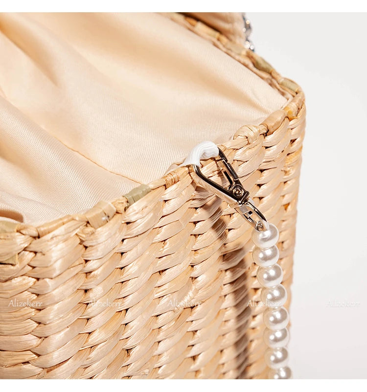 Delicate Handwoven Beaded Straw Tote Bag for Women
