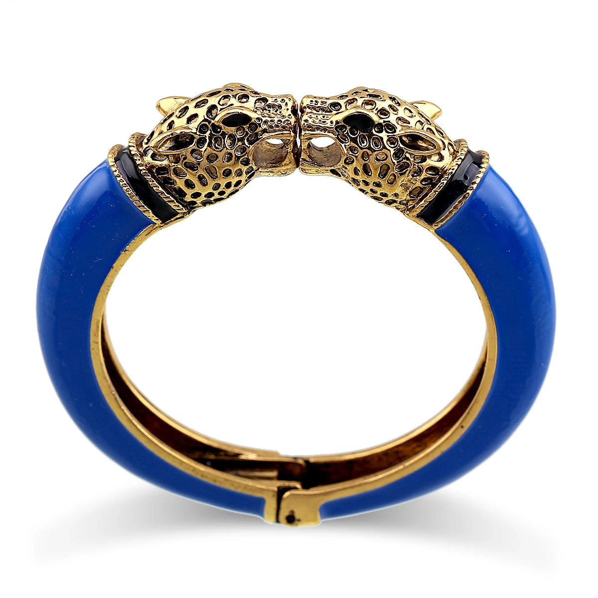 Double Leopard Head Enamel Cuff Bracelet for Women