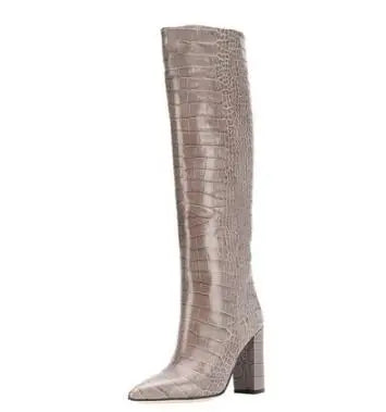Pointed Toe Slip On Leather Knee High Boots for Women