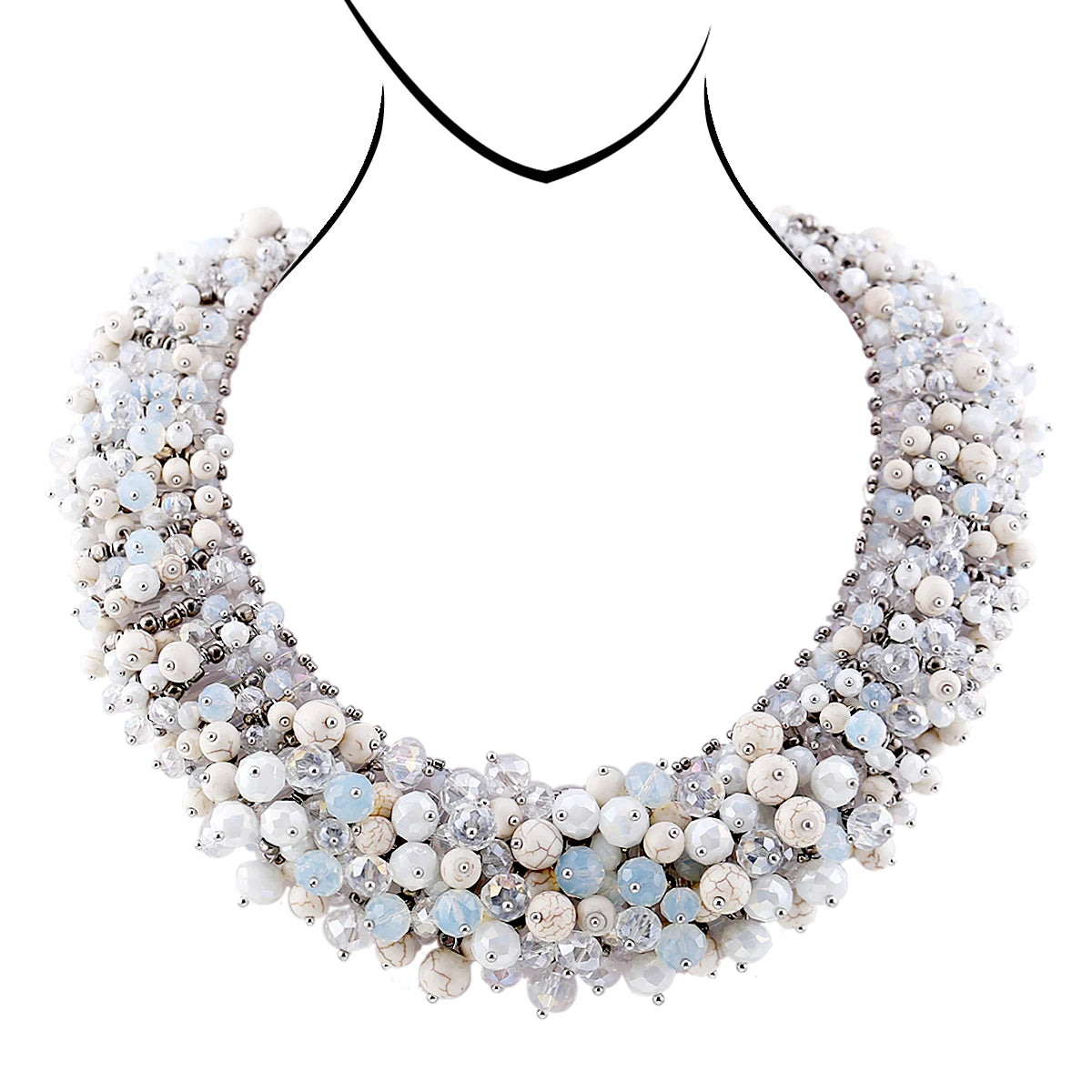 Double Layer Turquoise Bead Statement Necklace for Women