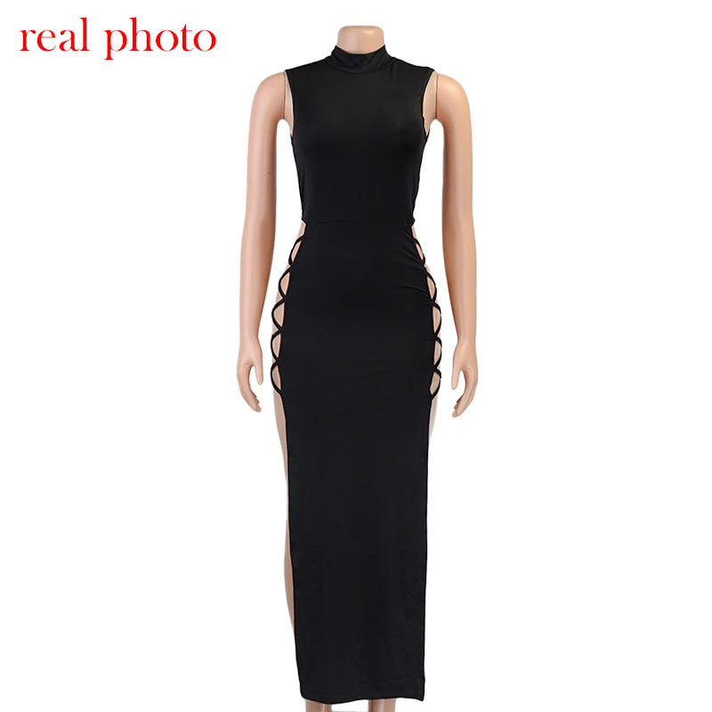 Cryptographic Elegant Black Sleeveless Bandage Sexy Dress for Women Club Party Backless Tank Dresses Skinny Fashion Summer 2025