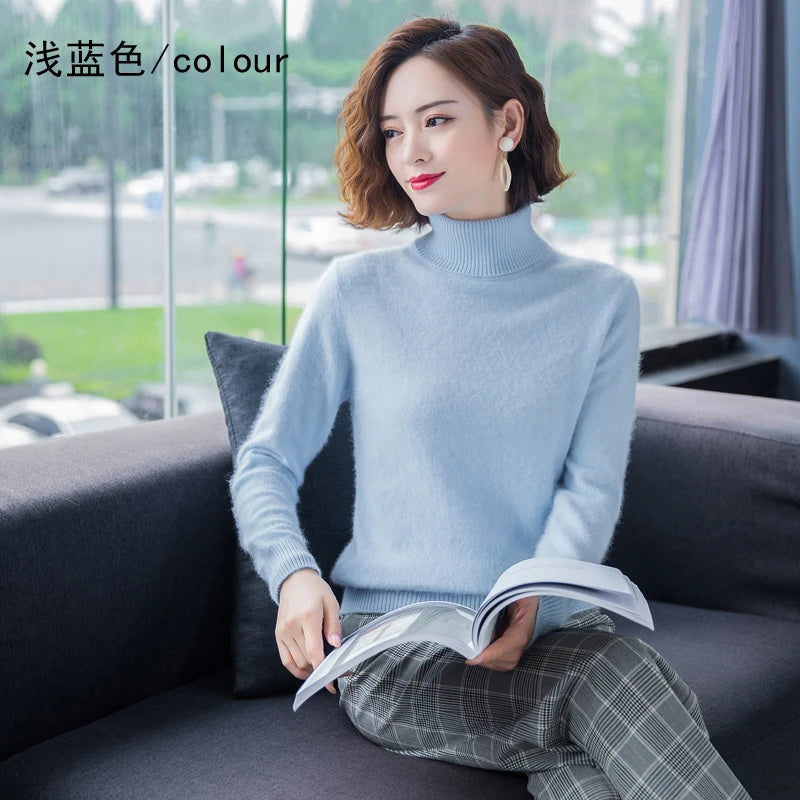 Warm High Collar Heavyweight Knit Pullover Sweater for Women