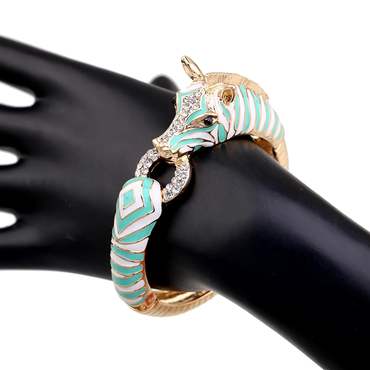 Gold Plated Crystal Zebra Style Cuff Bracelet for Women