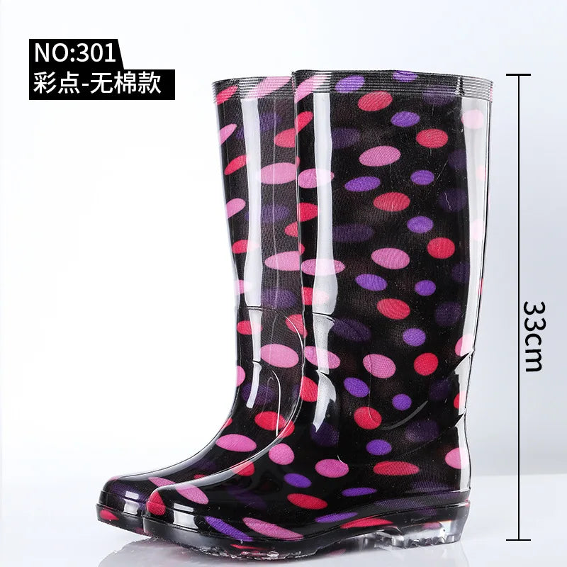 Warm Floral Platform Rain Boots