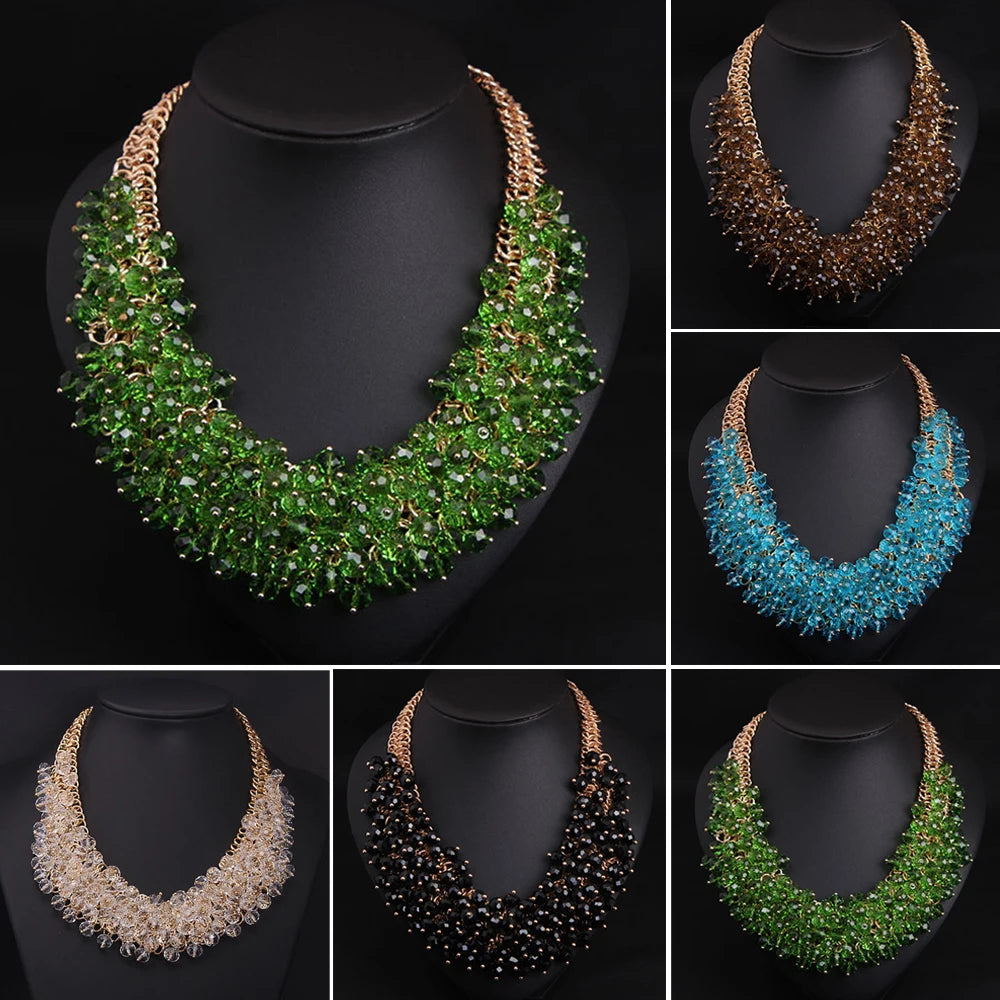 Rhinestone Crystal Statement Bib Necklace for Women