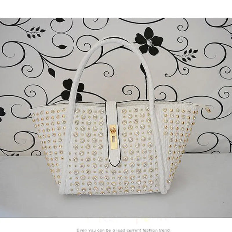 Rhinestone Patent Leather Crossbody Handbag for Women