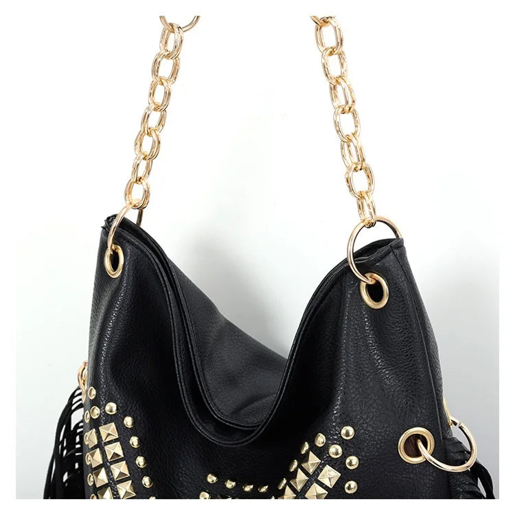 Rivet Tassel Large Capacity Crossbody Shoulder Bag for Women