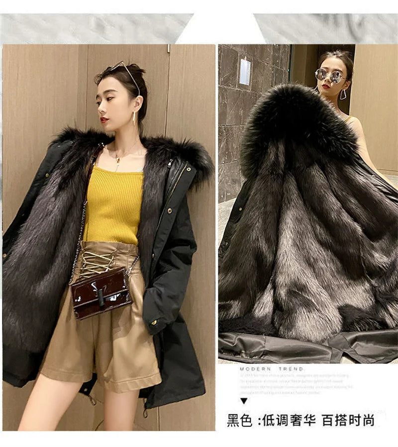 Winter Thick Warm Parkas Women Mink Detachable Inner Fur One Coat Long FauxFur Mink Cotton Jackets Female Hooded Chaquetas Mujer