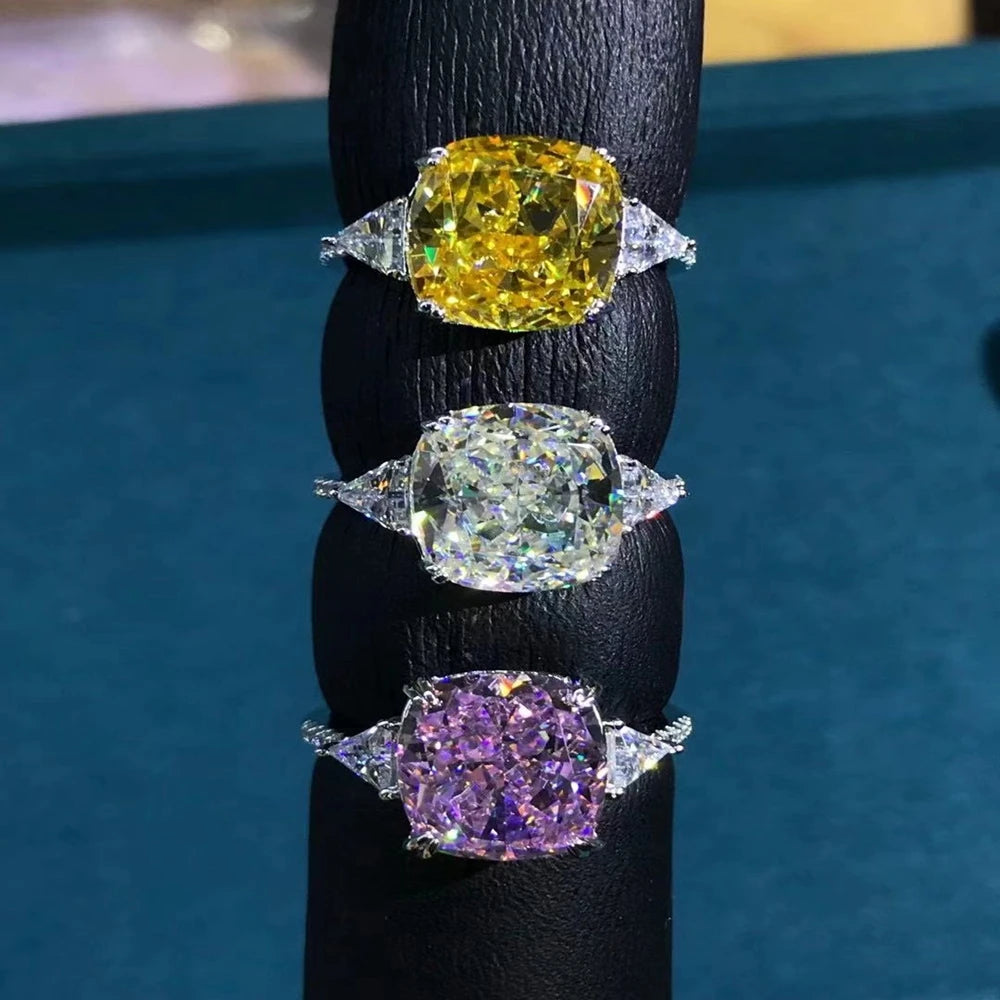 WUIHA Luxury 925 Sterling Silver 3EX Cushion Cut 5CT VVS Pink Created Moissanite Wedding Engagement Customized Ring Fine Jewelry