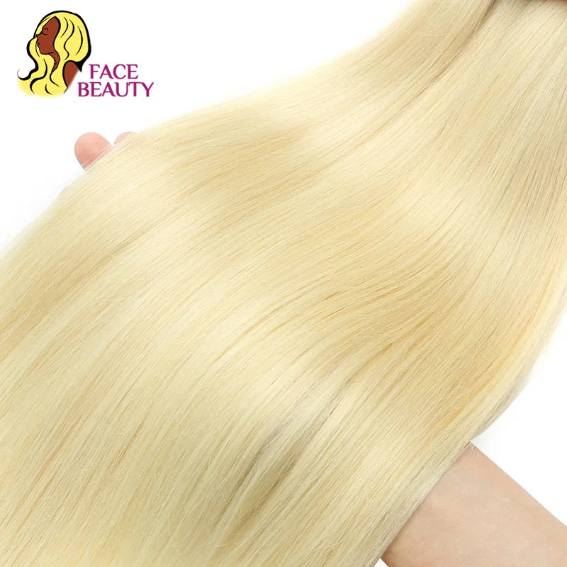 Straight Two Tone Platinum Blonde Remy Peruvian Hair Bundles For Women