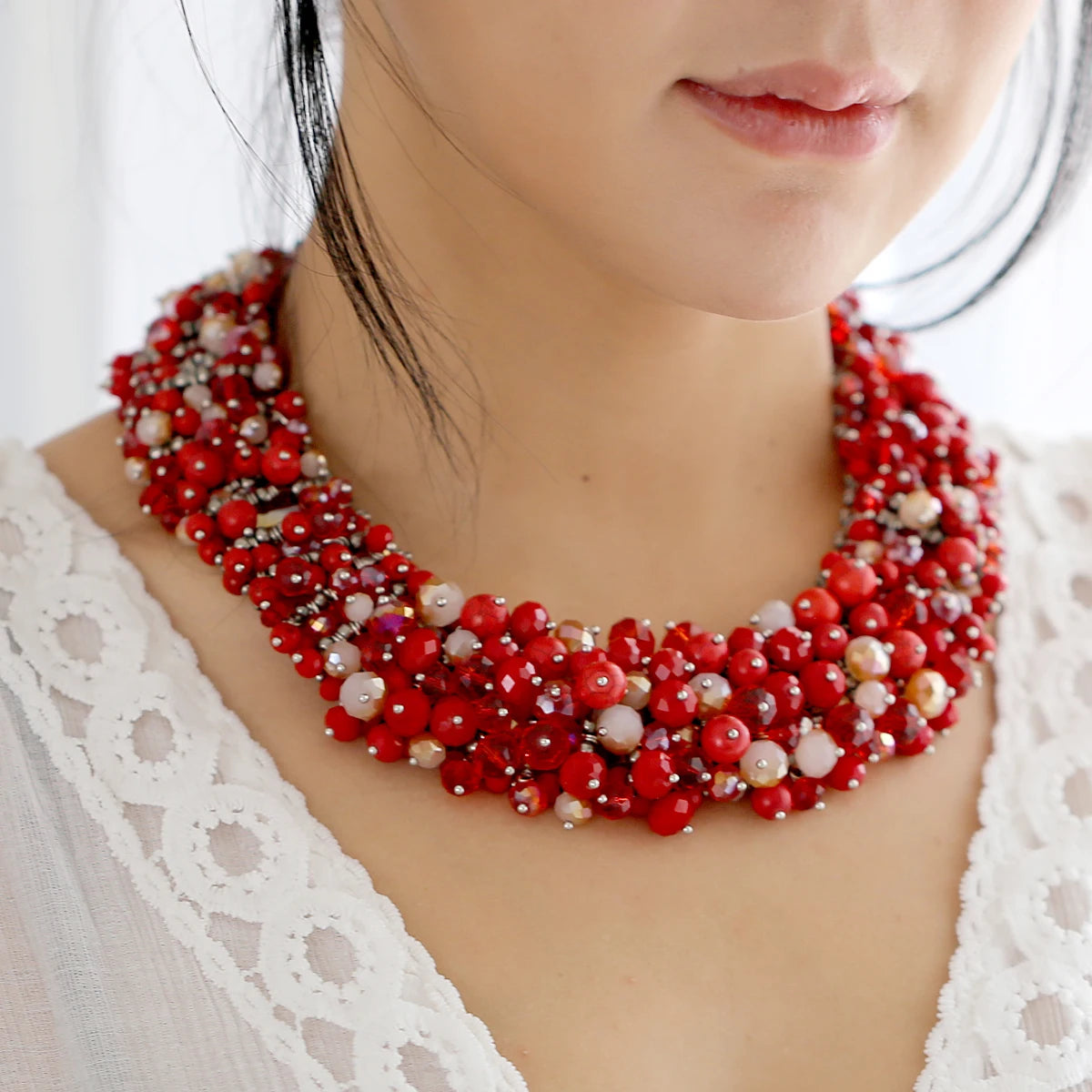 Double Layer Turquoise Bead Statement Necklace for Women