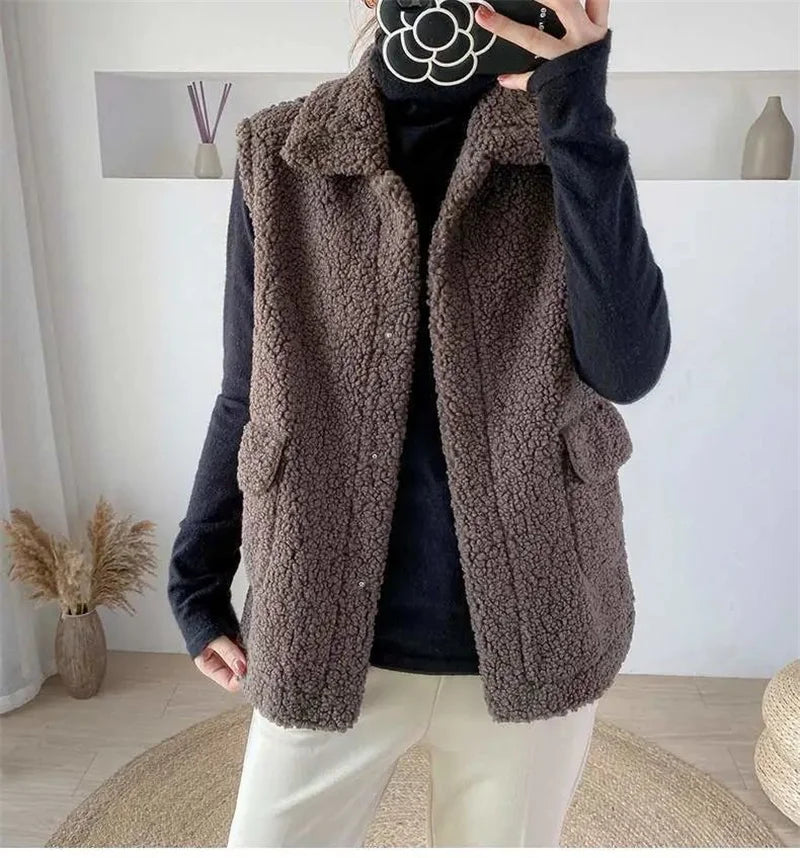 Faux Lamb Wool Thick Velvet Thickened Vest Jacket Female 2022 Autumn Winter Ladies Korean Outwear Waistcoat Vest Tops Women Warm