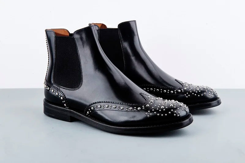 Rivet Patent Leather Slip On Ankle Boots for Women