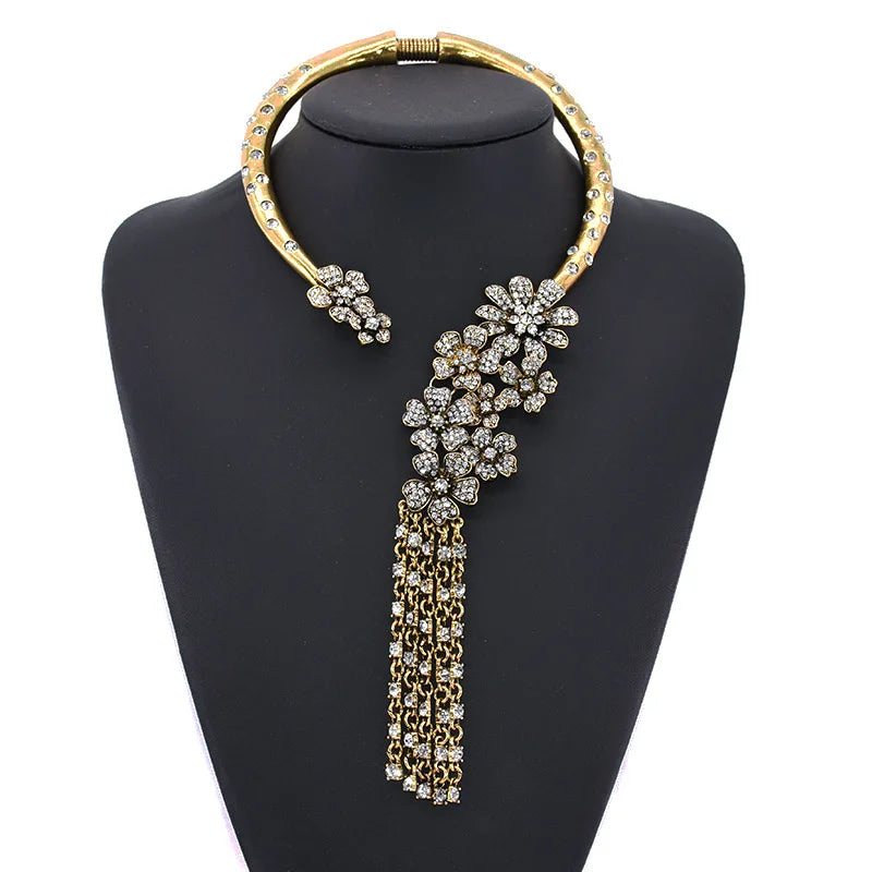 Green Crystal Open Collar Choker Necklace for Women