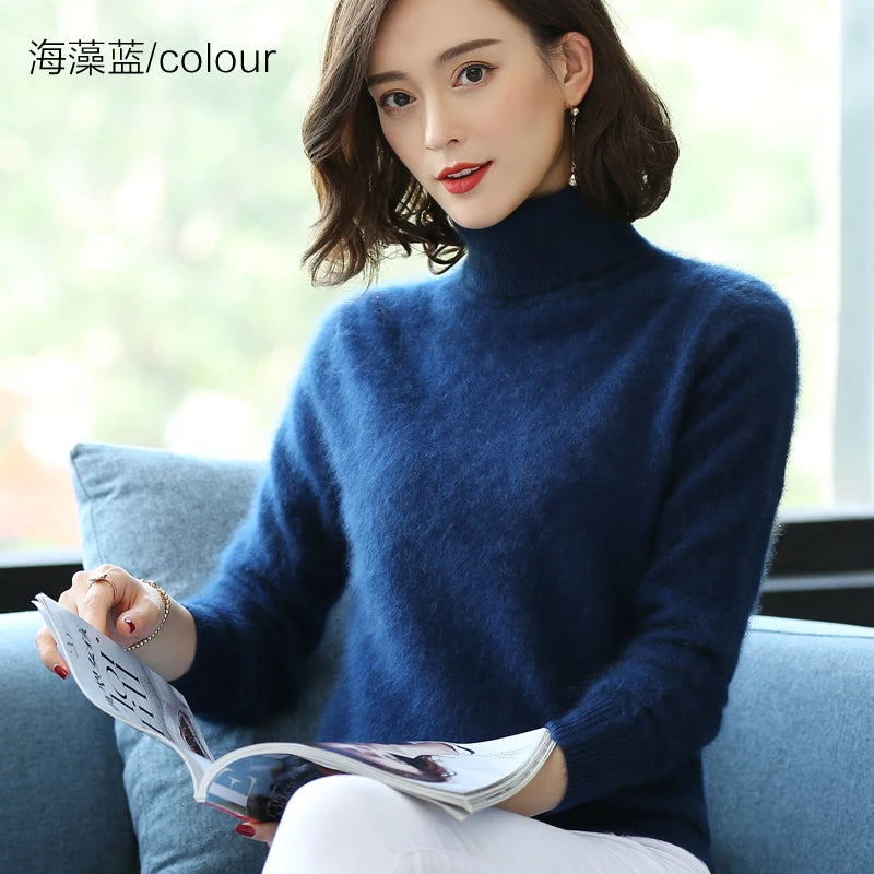 Warm High Collar Heavyweight Knit Pullover Sweater for Women