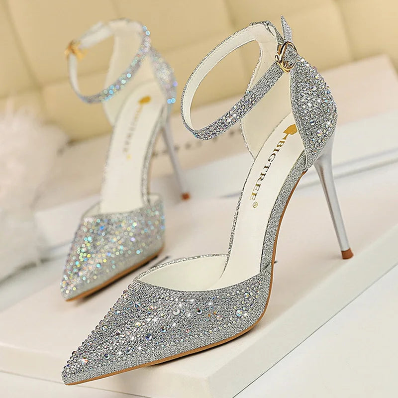Shiny Rhinestone Stiletto High Heel Pumps for Women