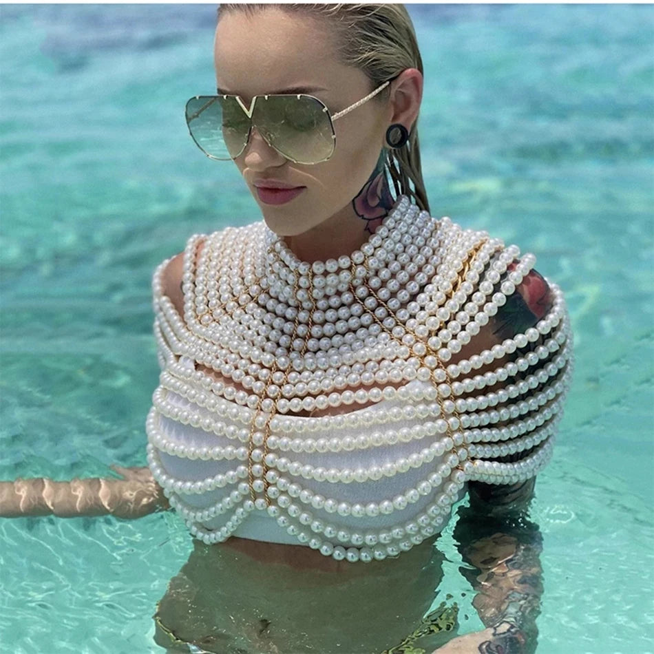 Pearl Beaded Shawl Top