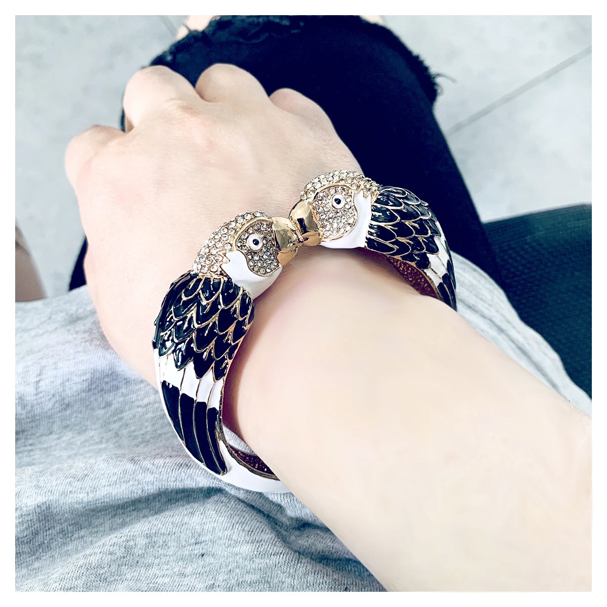 Statement Double Macaw Enamel Cuff Bracelet for Women