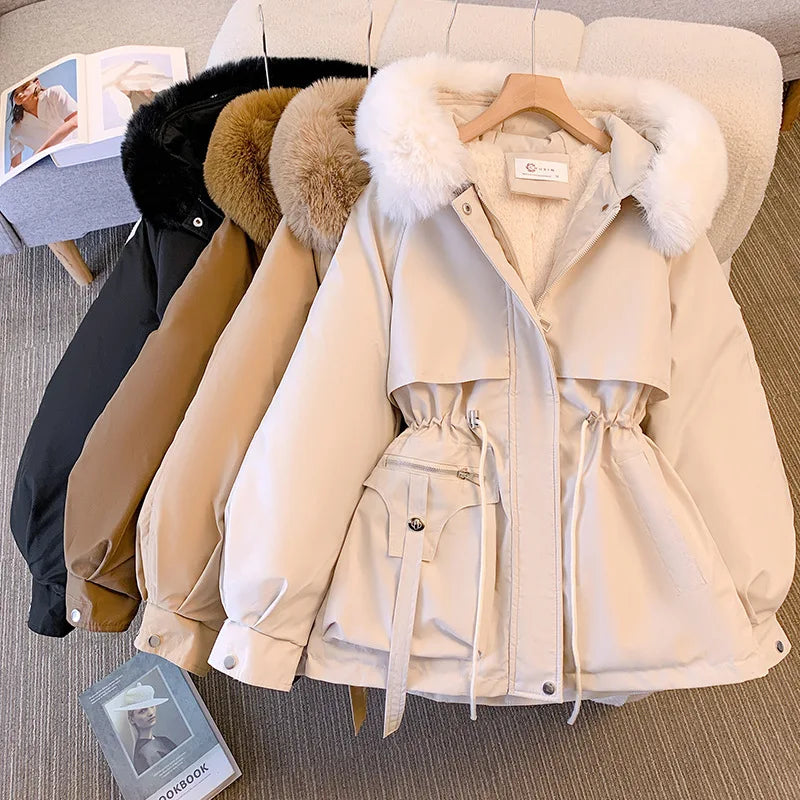 Windproof Midi Hooded Faux Fur Coat
