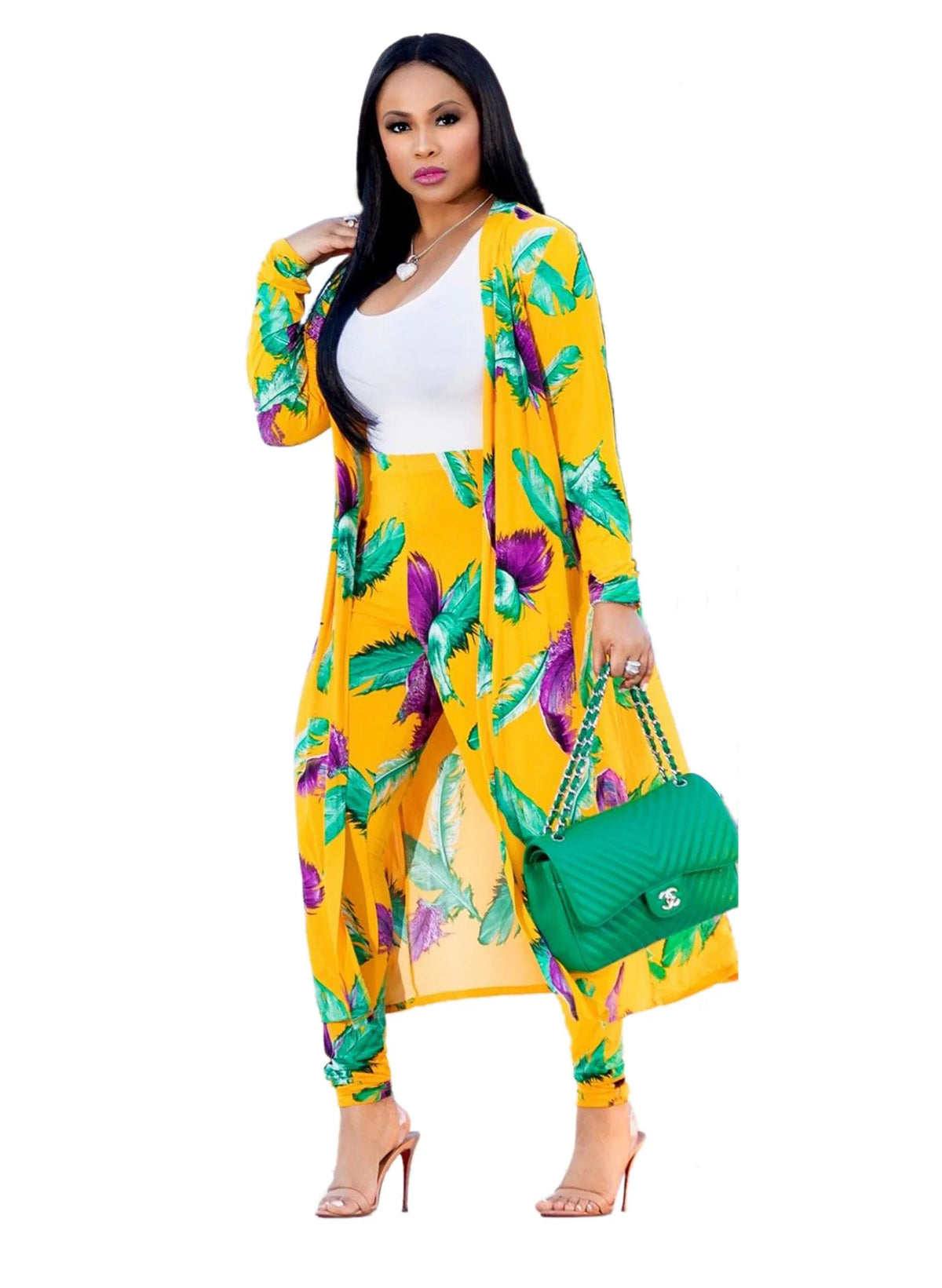 Long Cardigan and Bodycon Pants Two Piece Set for Women