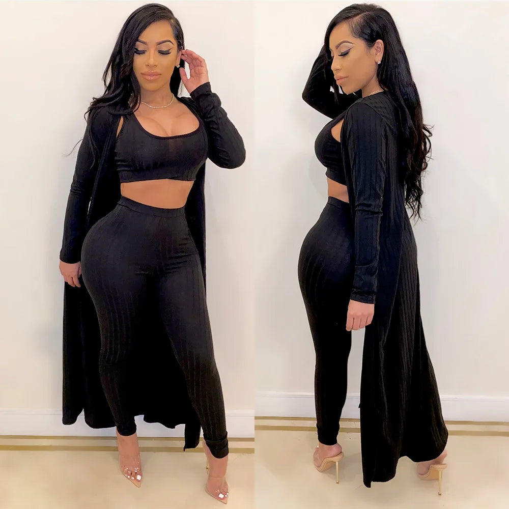 Slim Knit Three Piece Summer Lounge Outfit Set for Women