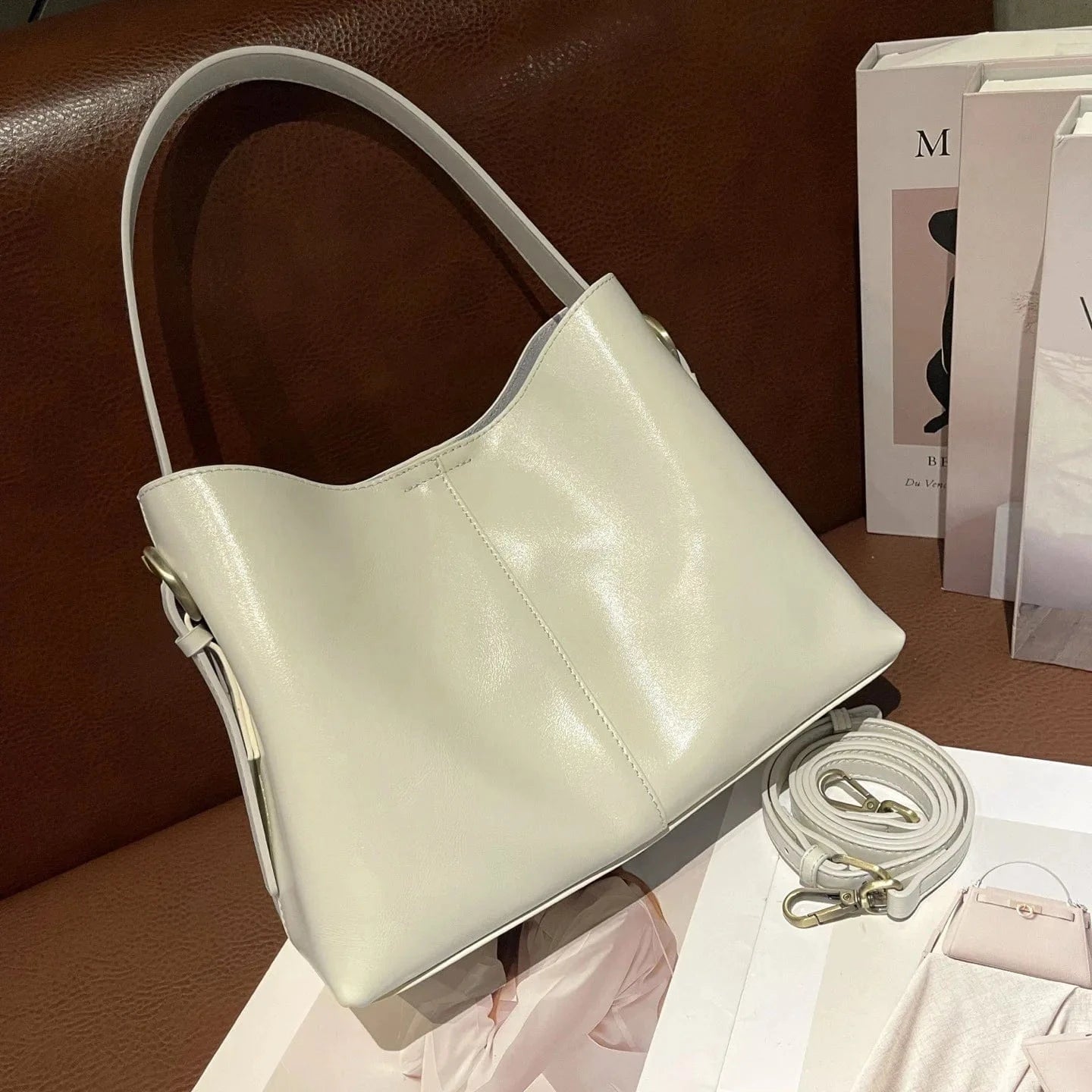 2025 Luxury Top Layer Vegetable Tanned Cowhide Leather Tote Bag Large Capacity Genuine Leather Shoulder Crossbody Bag for Women