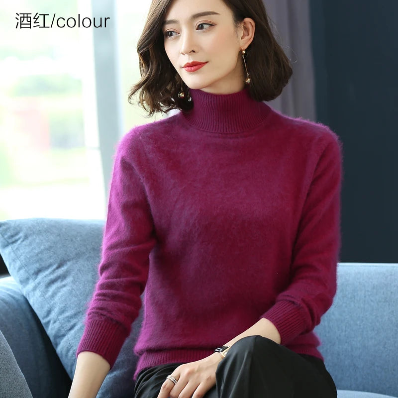 Warm High Collar Heavyweight Knit Pullover Sweater for Women