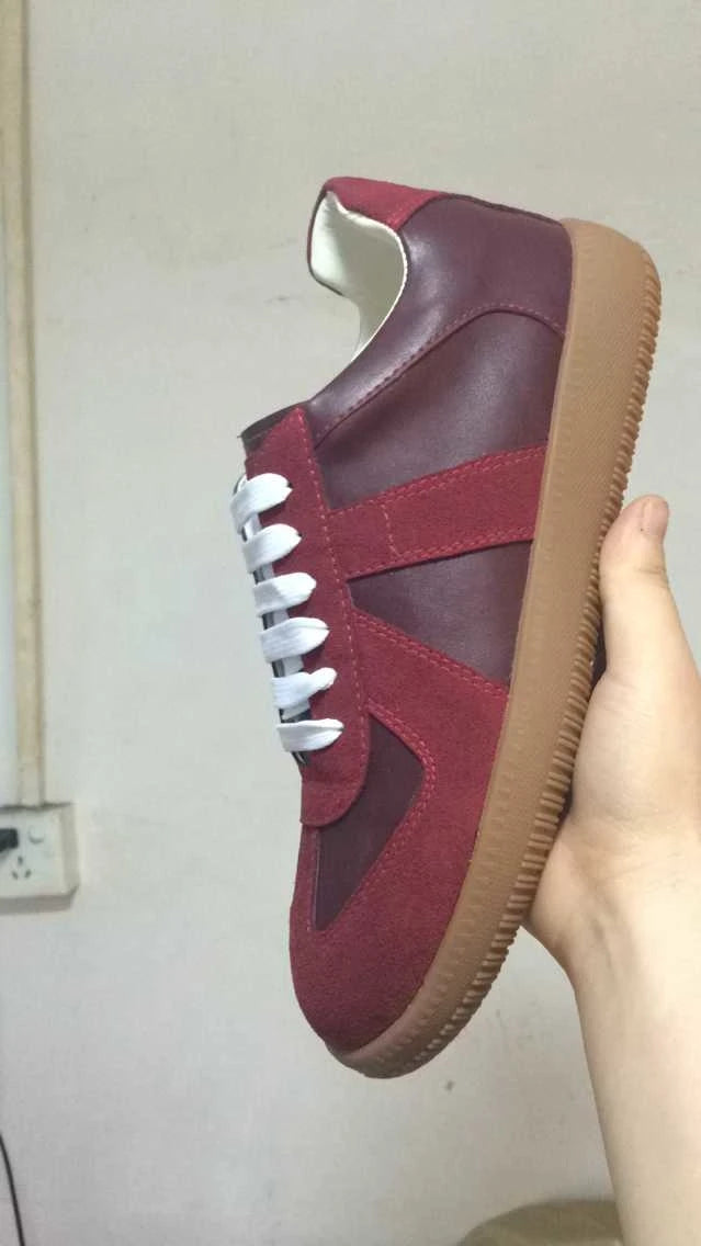 Elegant High Quality Red Leather Lace Up Low Top Running Shoes For Men