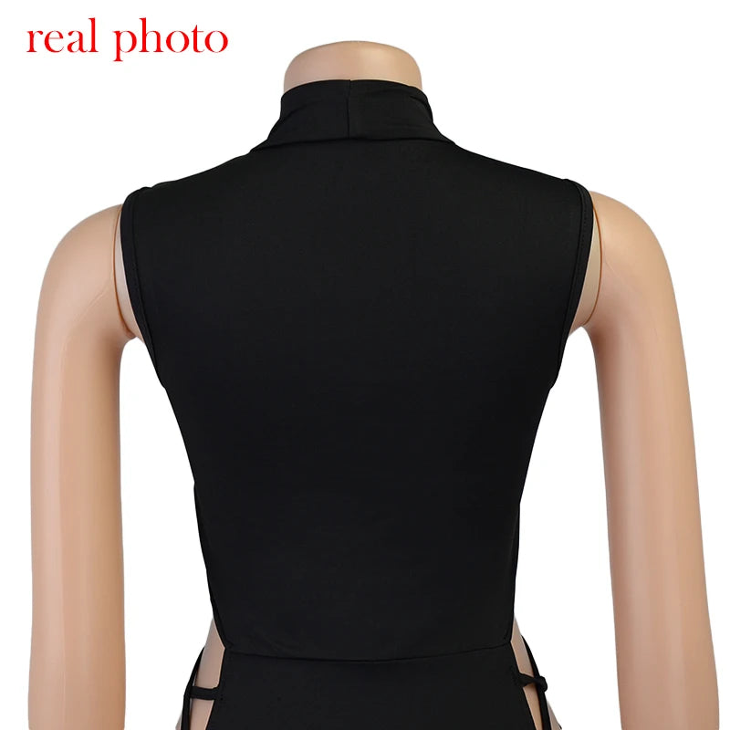 Cryptographic Elegant Black Sleeveless Bandage Sexy Dress for Women Club Party Backless Tank Dresses Skinny Fashion Summer 2025