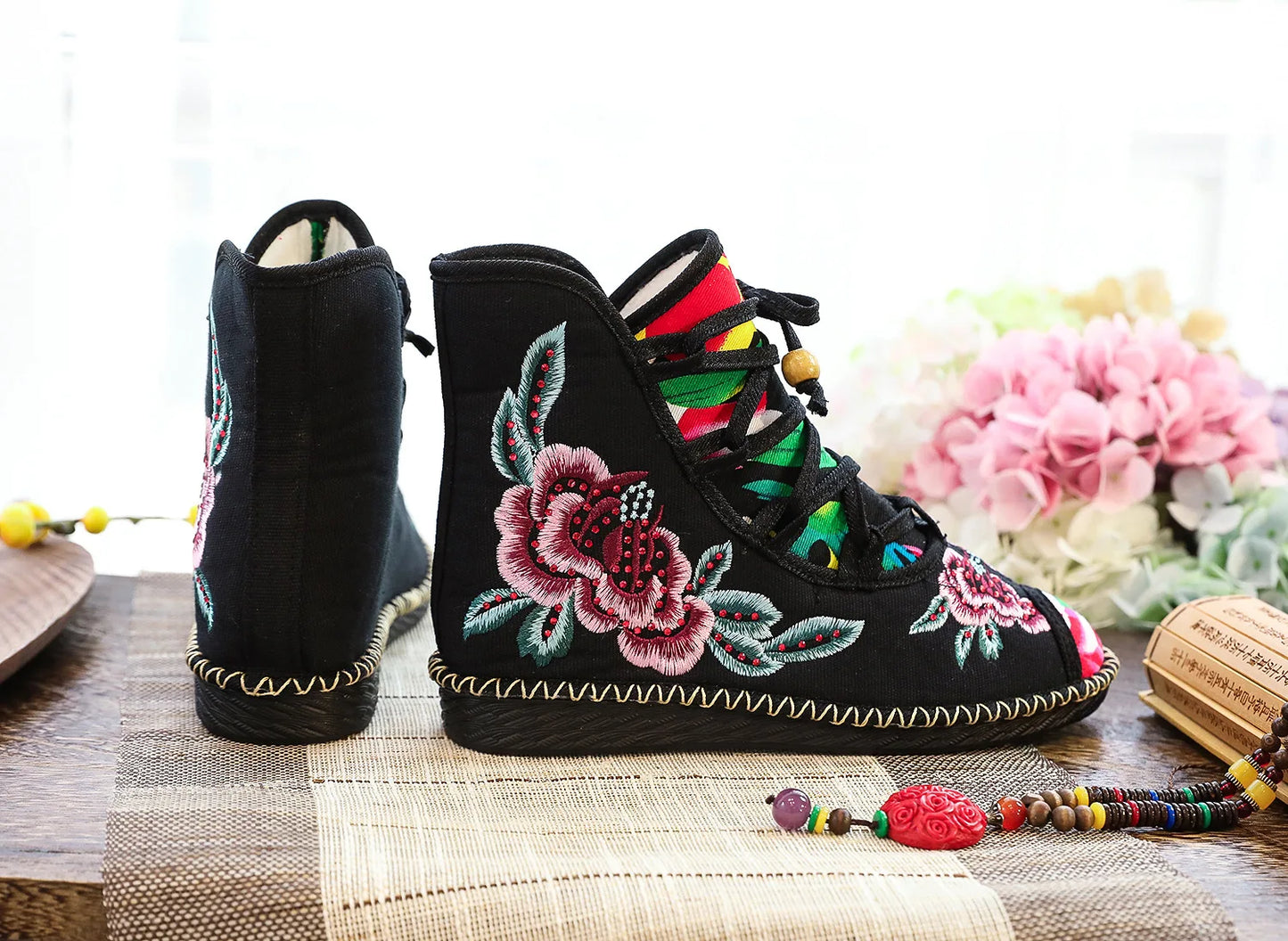 Vintage Floral Canvas Wedge Boot