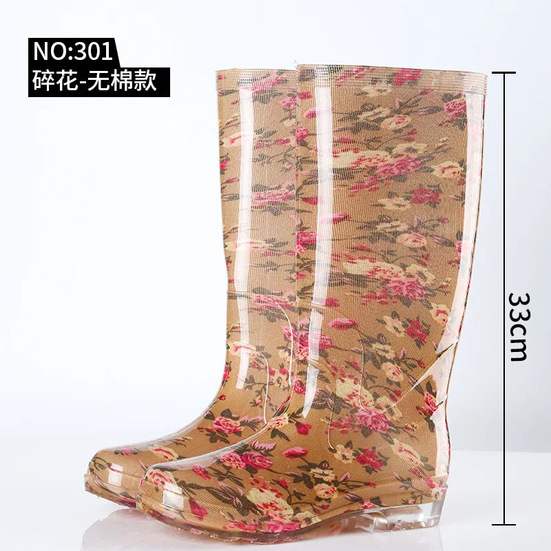 Warm Floral Platform Rain Boots