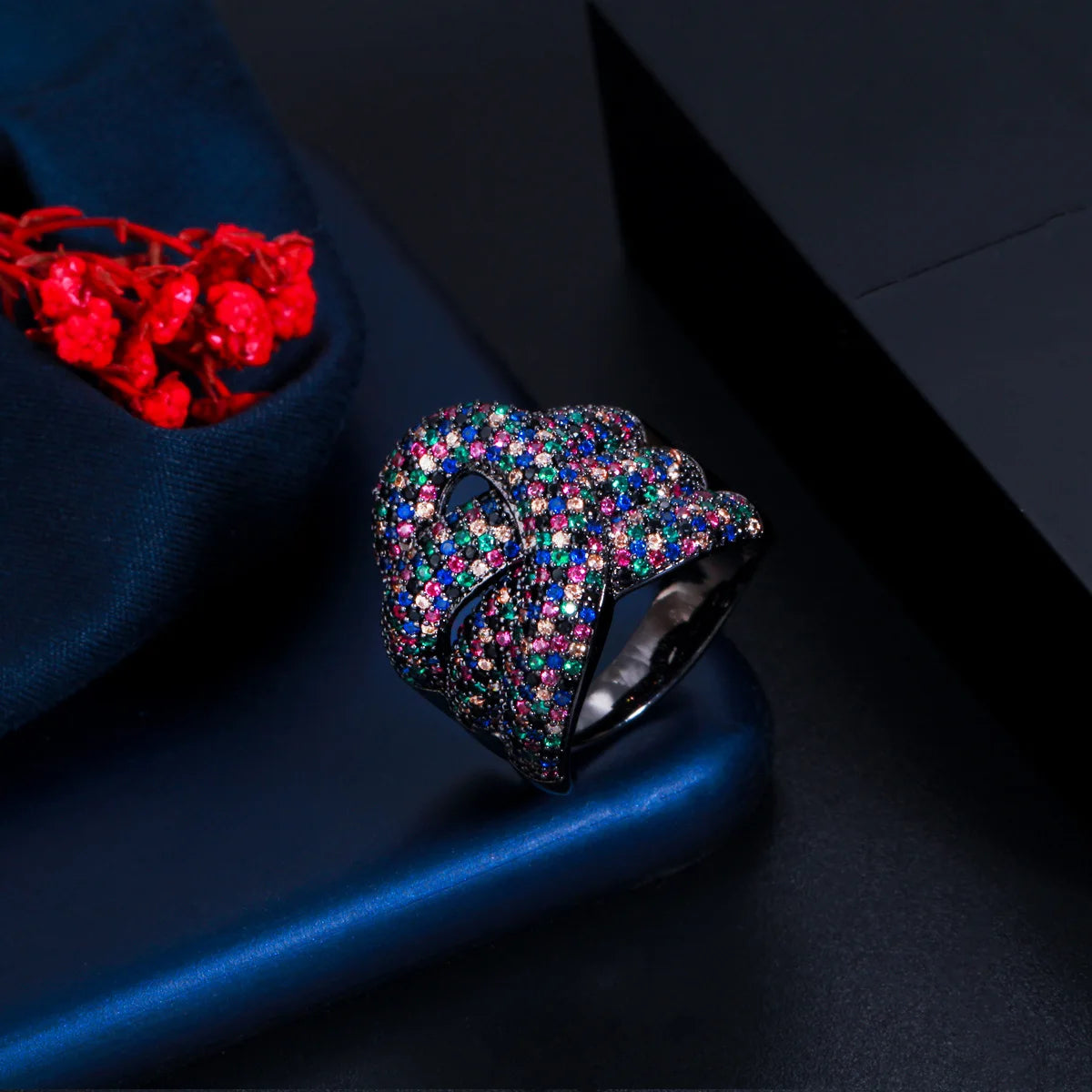 Adjustable Multicolor Cubic Zirconia Snake Ring for Women
