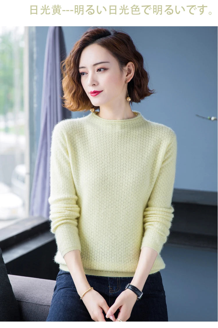 Hollow Knit Cashmere Long Sleeve Sweater for Women