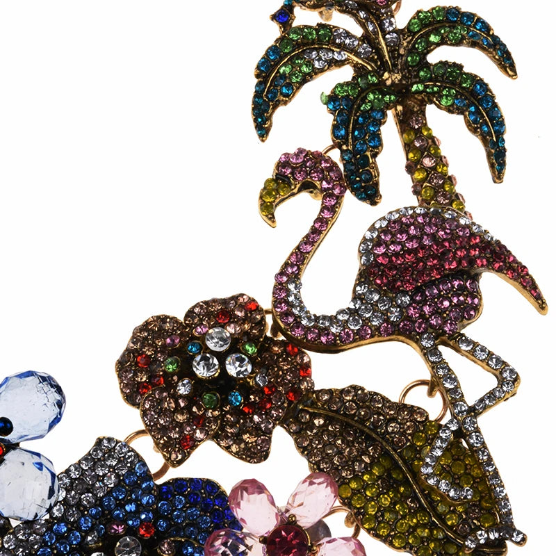 Colorful Rhinestone Flamingo Statement Necklace for Women