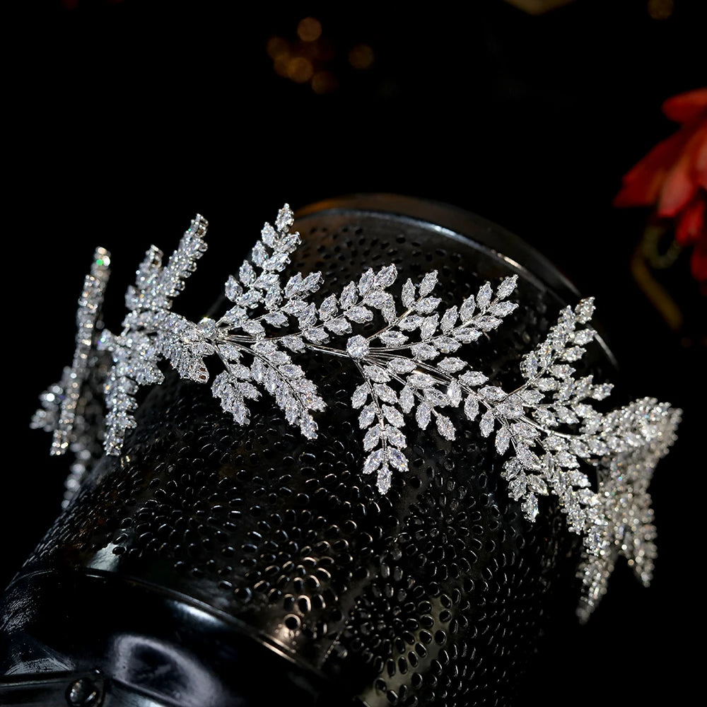 Sophisticated Crystal Leaf Wedding Headband for Women