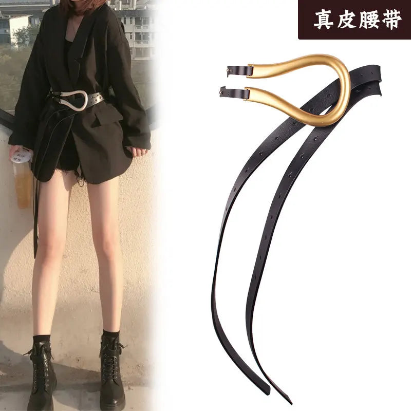Fashion Leather Horseshoe Buckle Slim Belt for Women