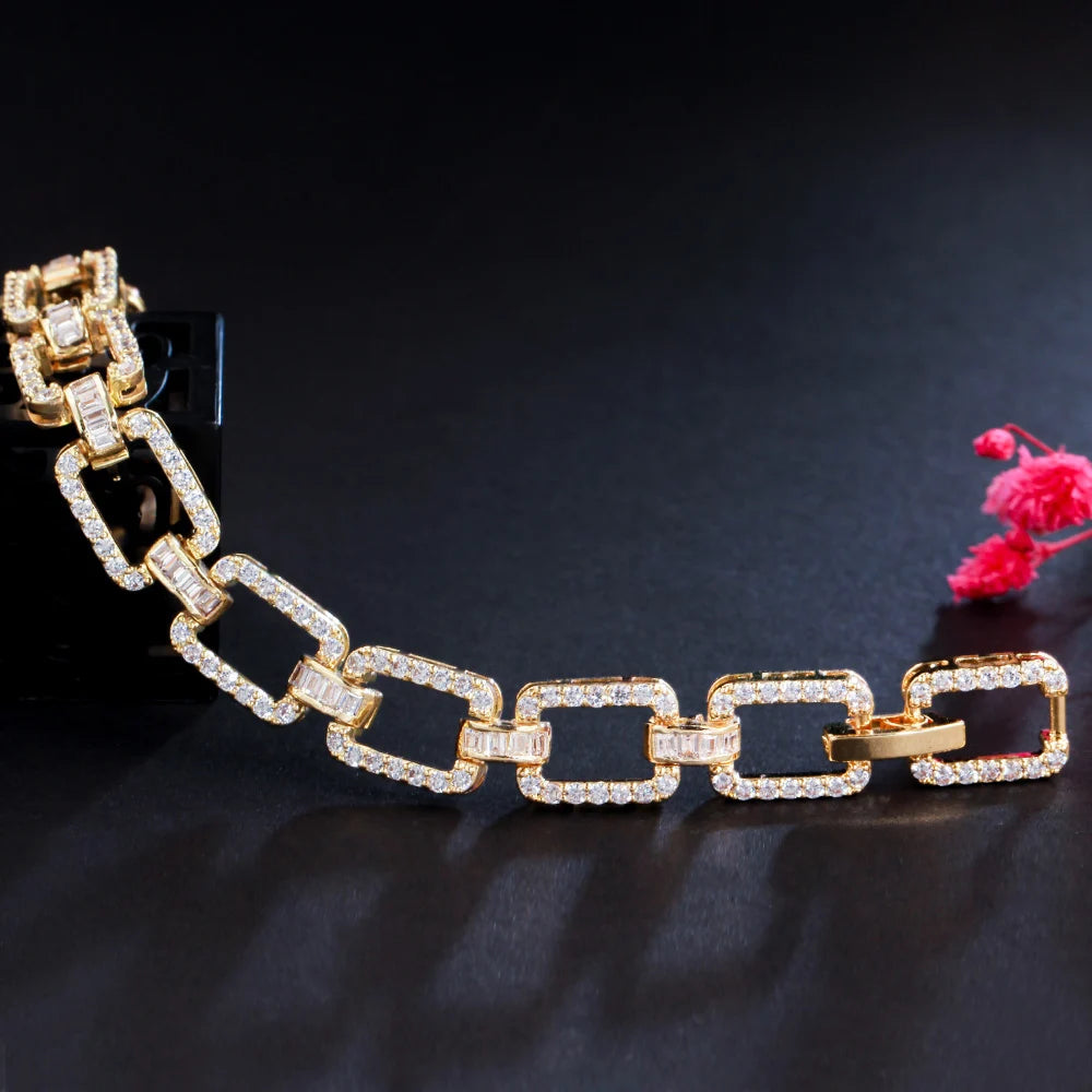 Gold Cubic Zirconia Cuban Link Bracelet