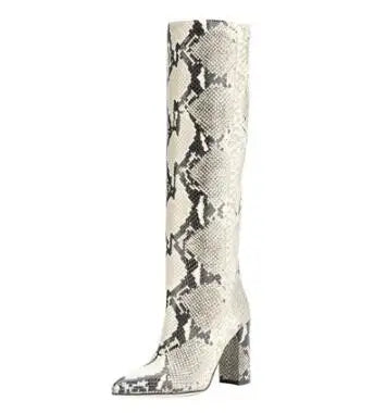 Pointed Toe Slip On Leather Knee High Boots for Women