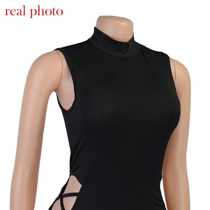 Cryptographic Elegant Black Sleeveless Bandage Sexy Dress for Women Club Party Backless Tank Dresses Skinny Fashion Summer 2025