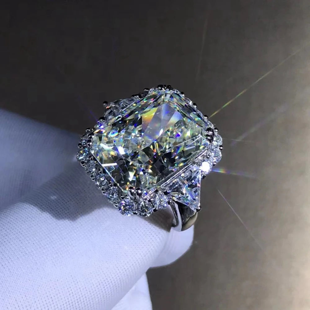 WUIHA 100% 925 Sterling Silver Radiant Cut 10CT VVS1 D Color Created Moissanite Wedding Engagement Customized Ring Fine Jewelry