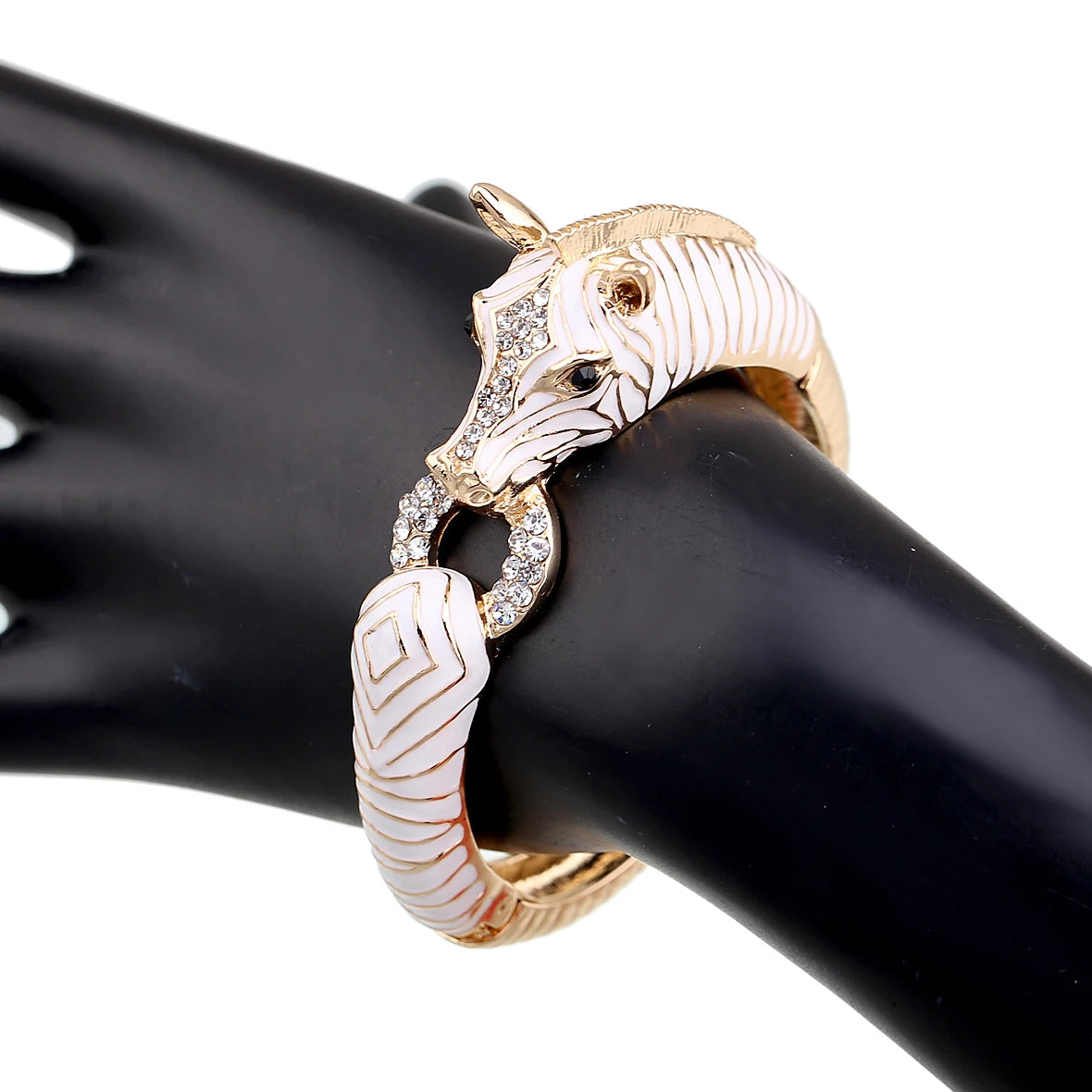 Gold Plated Crystal Zebra Style Cuff Bracelet for Women