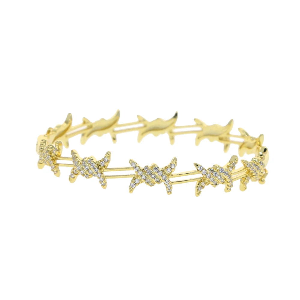 Twisted Rattan Style CZ Bangle Bracelet
