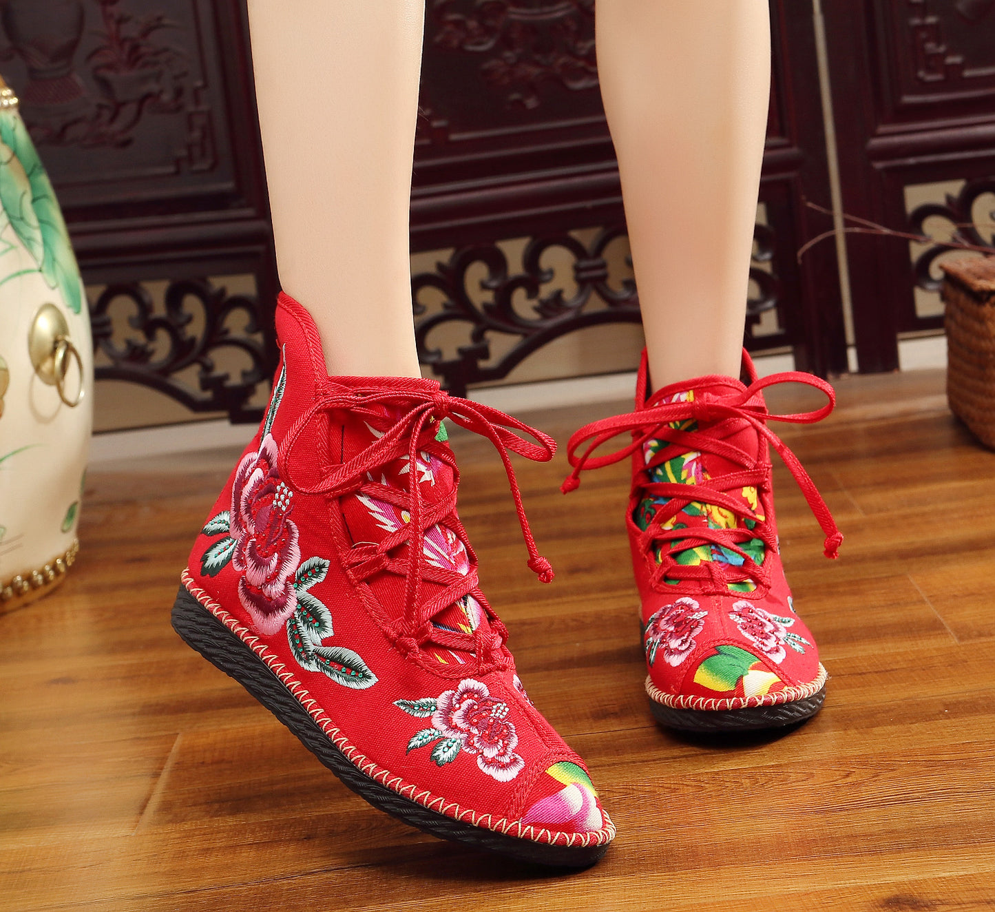 Vintage Floral Canvas Wedge Boot