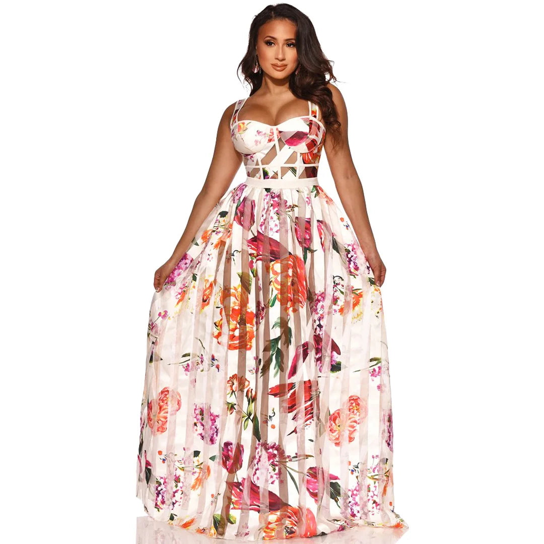 Floral Spaghetti Strap Pattern Maxi Dress for Women