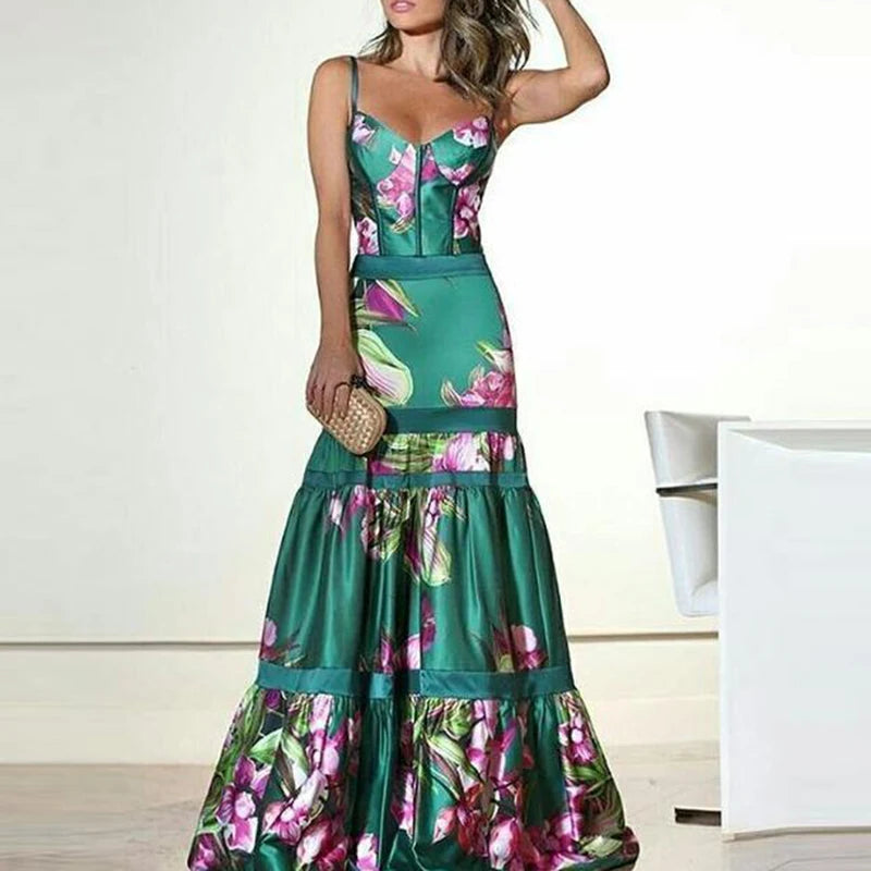 Floral Print Sleeveless A-Line Maxi Dress for Women