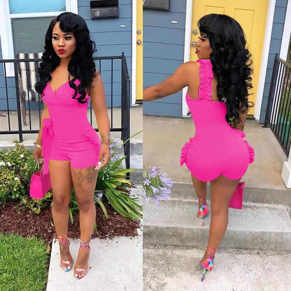 Ruffle Bow Crop Top and High Waist Shorts Set for Women