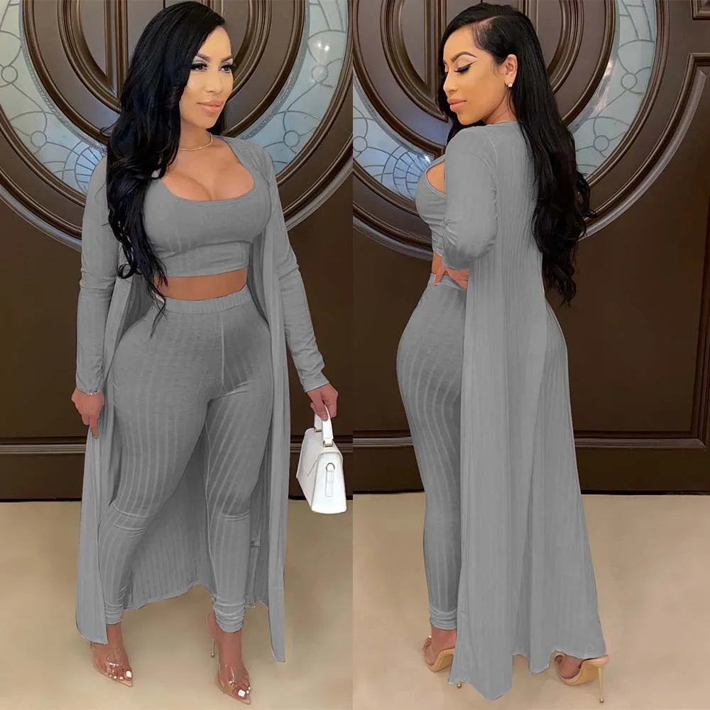 Slim Knit Three Piece Summer Lounge Outfit Set for Women